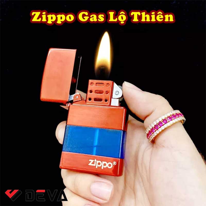 Mẫu bật lửa Zippo trong suốt / Bật lửa xăng đá lộ thiên Zippo / Zippo gas lộ thiên màu đỏ cam