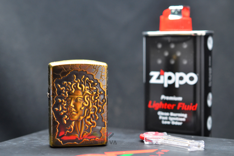 Set Zippo Armor Khắc Nổi 3D Nữ Thần Tóc Rắn Medusa