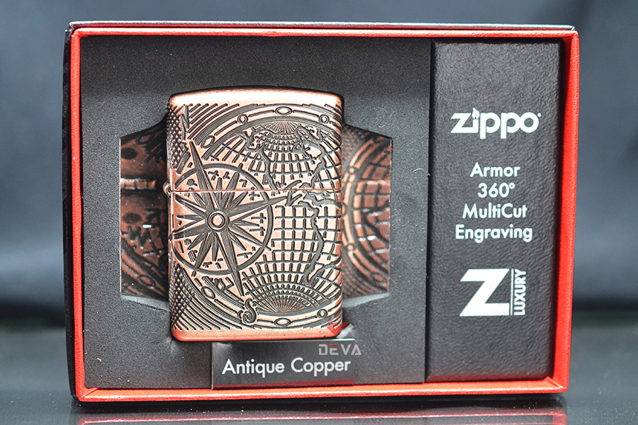 Zippo Armor đồng cổ khắc chìm bản đồ Thế Giới Z361